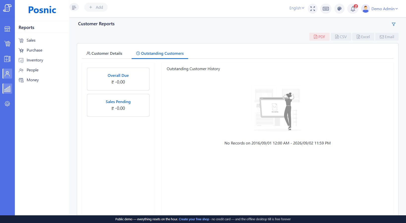Customer report with Outstanding Customers tab