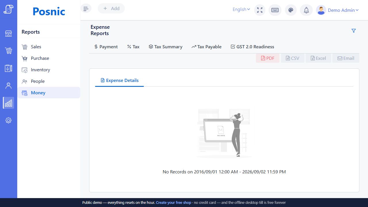 Expense Reports page with Expense Details tab