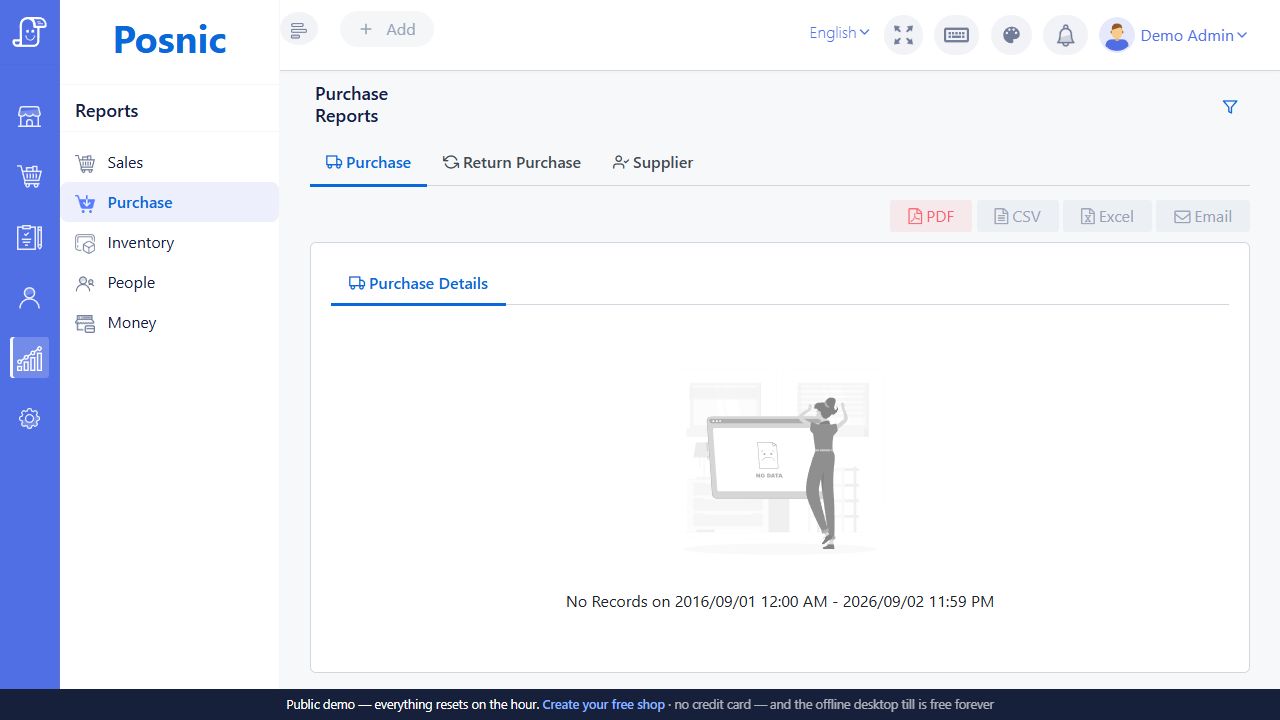 Purchase report detail used to verify supplier purchase history