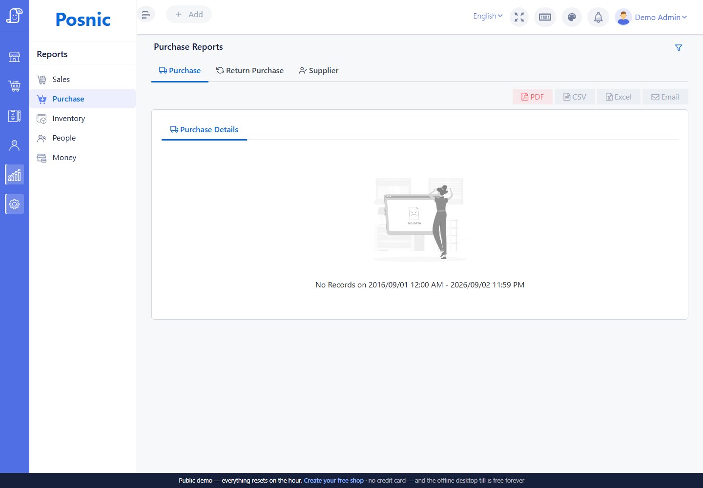 Purchase report page