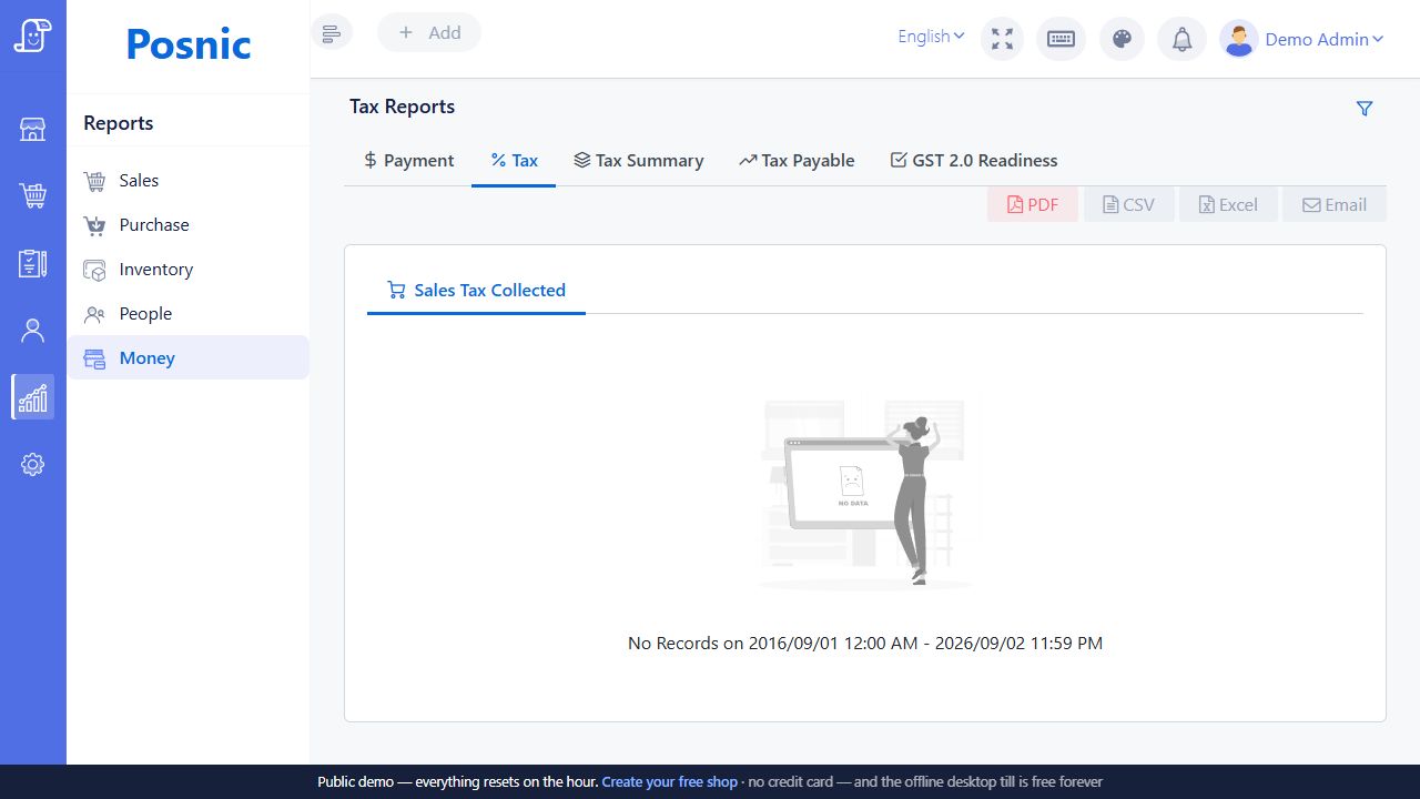 Posnic sales Tax Report used to reconcile tax collected before reviewing GSTR-1