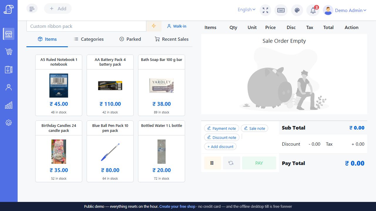 Live Posnic completed sale card with New sale Print receipt Thermal A4 SMS and WhatsApp buttons